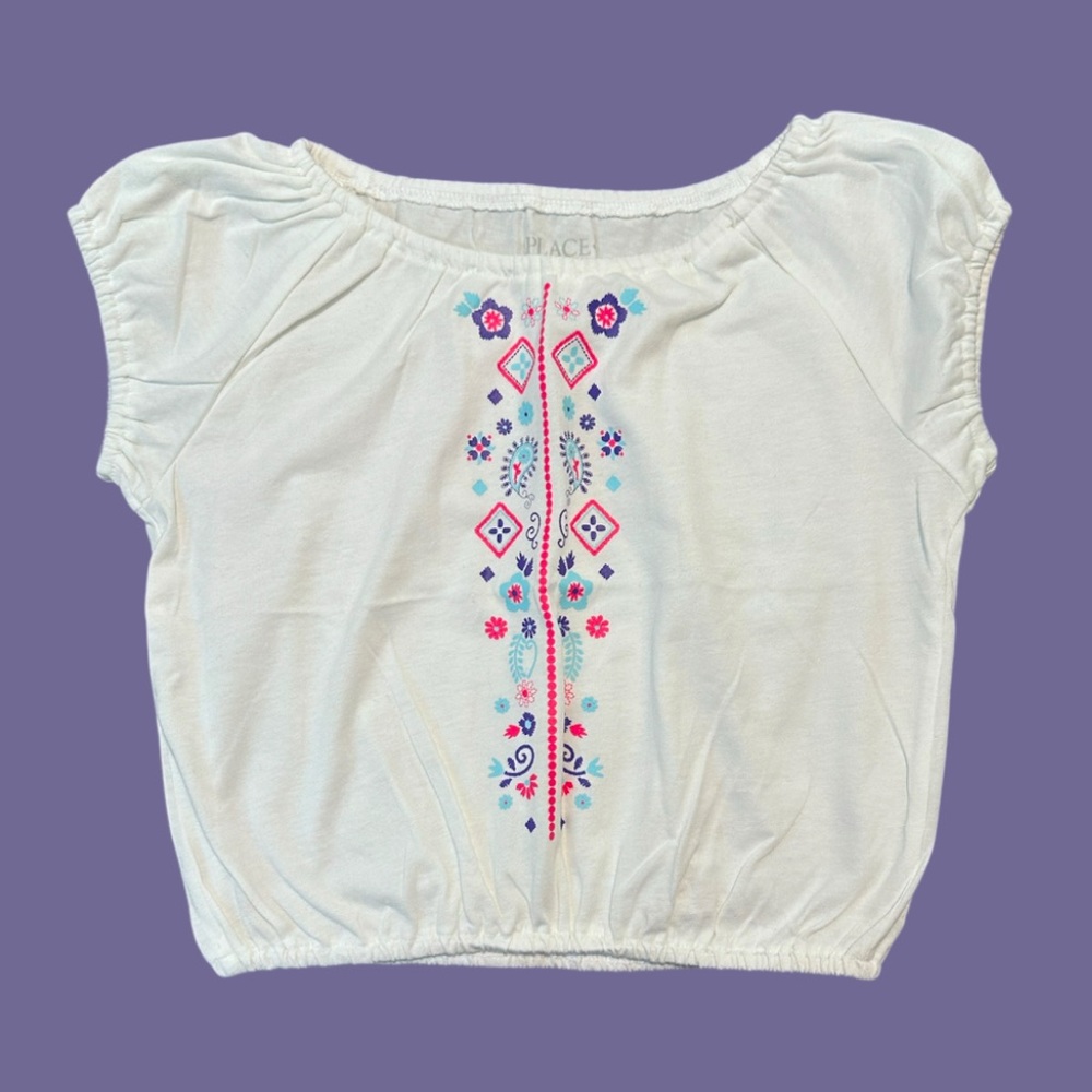 Children's Place | Girls White Paisley Smocked Top | Size L 10/12 | EUC